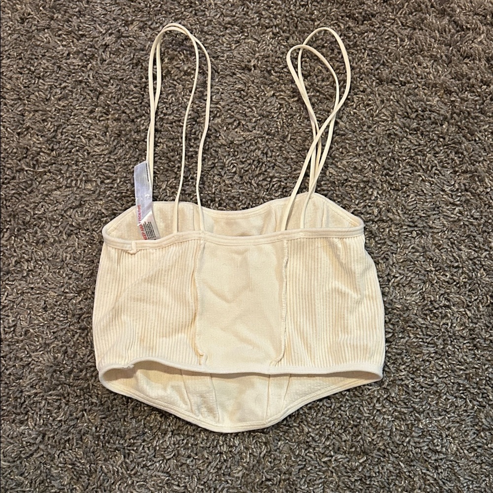 Cream Ribbed Corset Top - Picture 2 of 3